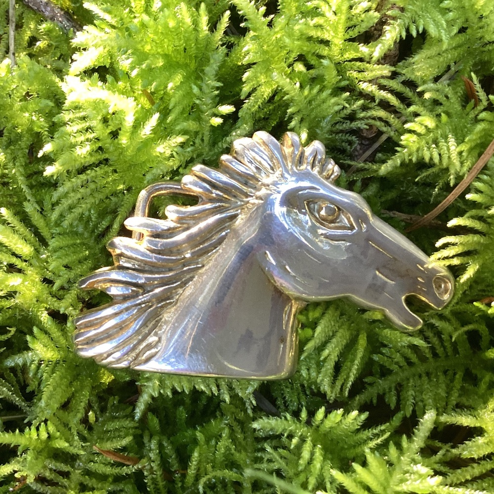 Vintage Heavy Metal Artistic Stallion Horse Belt Buckle/Scarf Slide